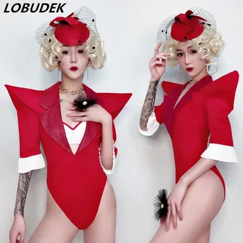 Sexy V-Neck Red Shoulder-shrugging Bodysuit Nightclub Female Leading Dance Stage Wear Dance Team Jazz DJ Catwalk Catsuit Costume
Sexy V-Neck Red Shoulder-shrugging Bodysuit Nightclub Female Leading Dance Stage Wear Dance Team Jazz DJ Catwalk Catsuit Costume