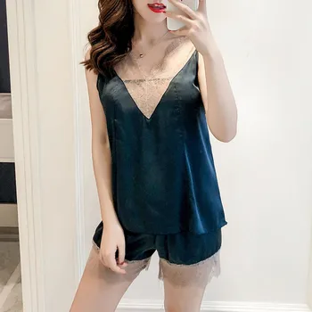 Herislim Sexy Lingerie Women Satin Pajama Sets Lace Cami And Shorts 2 Pieces Homewear Sleeveless Summer Pyjamas Sleepwear Nighty
Herislim Sexy Lingerie Women Satin Pajama Sets Lace Cami And Shorts 2 Pieces Homewear Sleeveless Summer Pyjamas Sleepwear Nighty