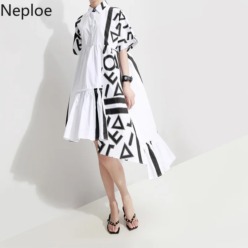 Neploe Turn-Down Collar Irregular Vestidos Patchwork Single Breasted Dress Knee-Length Loose 2019 Summer Dresses 45159 
Neploe Turn-Down Collar Irregular Vestidos Patchwork Single Breasted Dress Knee-Length Loose 2019 Summer Dresses 45159