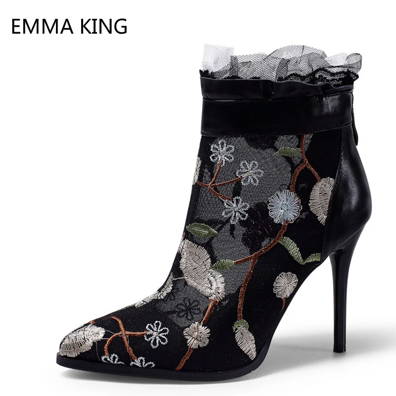 Summer Ankle Lace Ladies Boots Stiletto High Heels Sexy Embroider Mesh Gladiator Shoes Woman Pointed Toe Leather Short Boots
Summer Ankle Lace Ladies Boots Stiletto High Heels Sexy Embroider Mesh Gladiator Shoes Woman Pointed Toe Leather Short Boots
