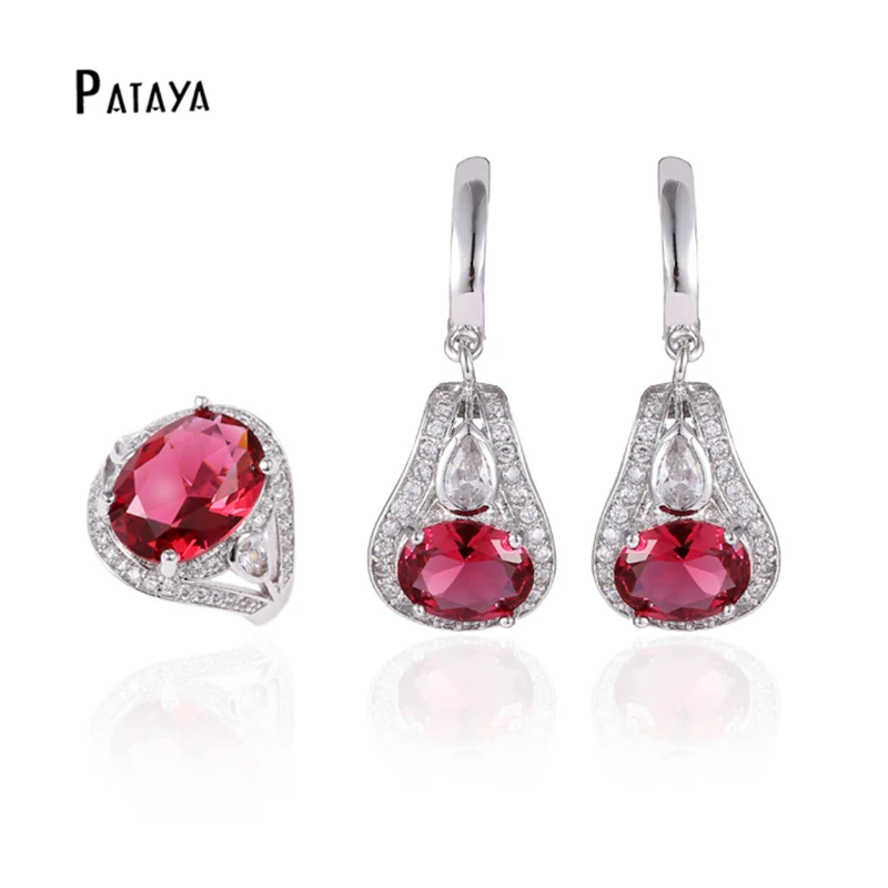 PATAYA True White Gold Jewelry White Filled Red Round Natural Zirconia Ring Earrings Sets Wedding Decoration Jewelry Accessories
PATAYA True White Gold Jewelry White Filled Red Round Natural Zirconia Ring Earrings Sets Wedding Decoration Jewelry Accessories