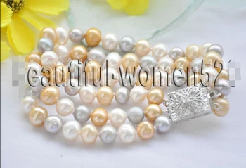 Z7139 3Strds 9mm gray champagne white round freshwater cultured pearl bracelet 8 @^Noble style Natural Fine jewe SHIPPING 6.2 6.
Z7139 3Strds 9mm gray champagne white round freshwater cultured pearl bracelet 8 @^Noble style Natural Fine jewe SHIPPING 6.2 6.