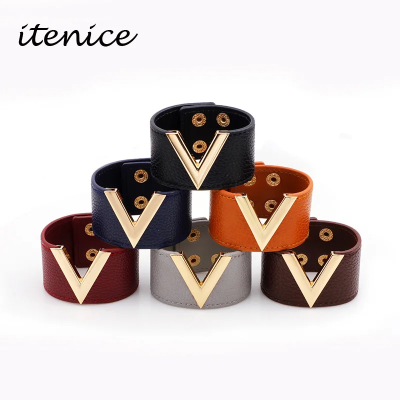 Itenice Europe Big PU Leather Bracelet Simple All-Match MS OL V Word Wide Leather Bracelet 2019 New Hand Jewelry Women Men Gift
Itenice Europe Big PU Leather Bracelet Simple All-Match MS OL V Word Wide Leather Bracelet 2019 New Hand Jewelry Women Men Gift
