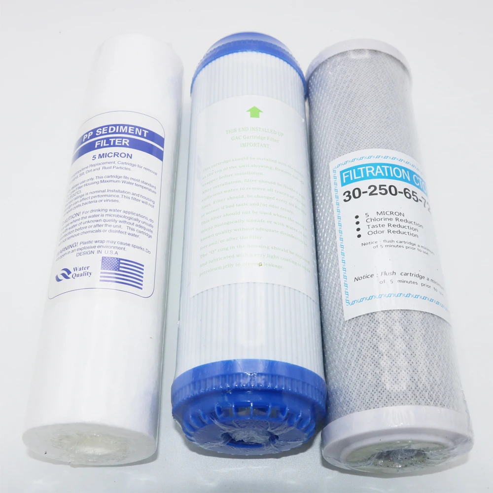 

3pcs/set 10-Inch Water Purifier Filter UDF Granular Activated Carbon Filter + PP Cotton Filter+ CTO Compressed Carbon