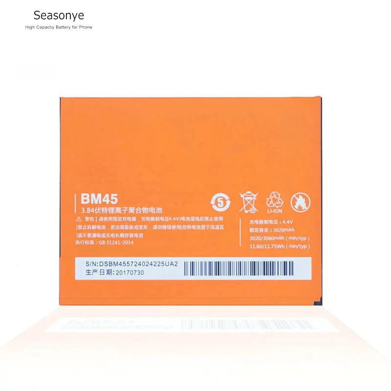Seasonye 1x New 3020mAh / 11.60Wh BM45 / BM 45 Replacement Li-Polymer Battery For Xiaomi Hongmi Red Rice Redmi Note 2 Note2
Seasonye 1x New 3020mAh / 11.60Wh BM45 / BM 45 Replacement Li-Polymer Battery For Xiaomi Hongmi Red Rice Redmi Note 2 Note2