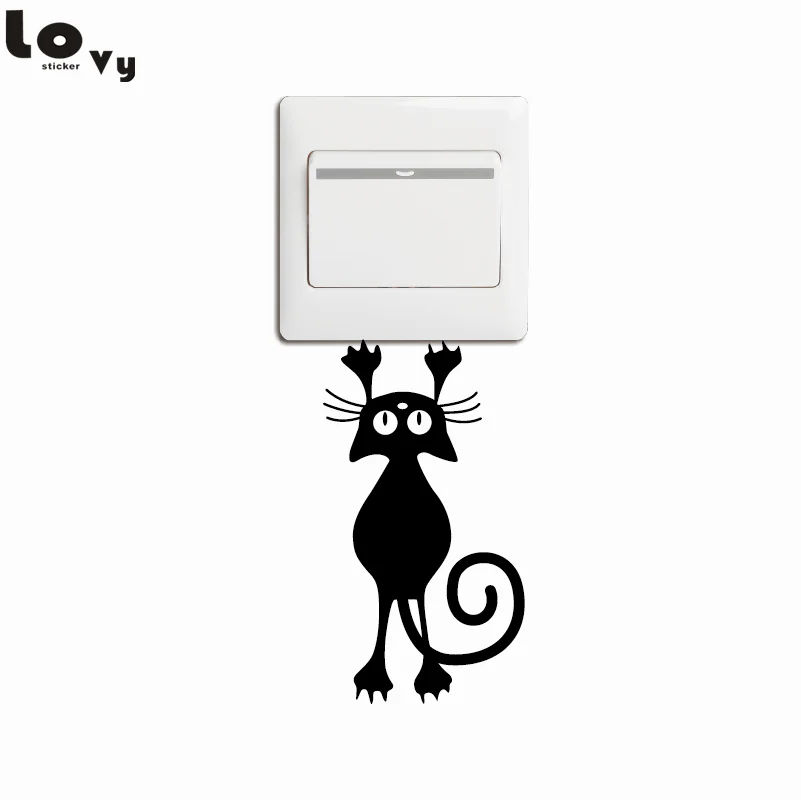 Кошка/котенок висит от выключателя света мультяшная наклейка животное виниловые