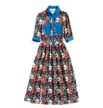 Europe and the United States 2019 summer new women's slim print contrast color long dressT3618
Europe and the United States 2019 summer new women's slim print contrast color long dressT3618