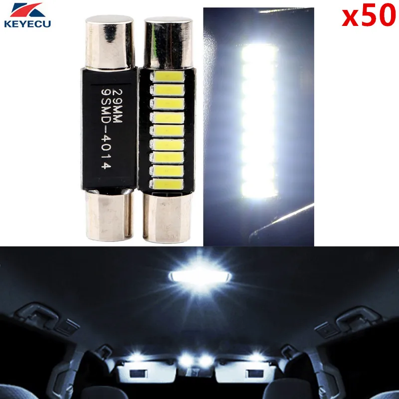 KEYECU 50 шт. супер яркий белый 12В 6000K 29 мм 4014 9 SMD светодиодный зеркальный