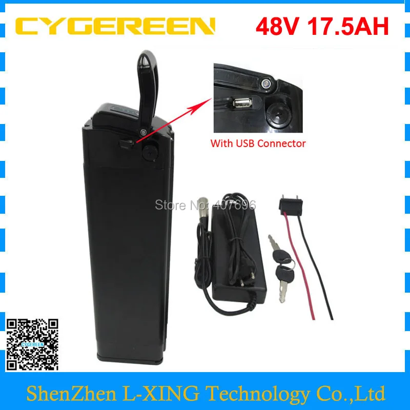 1000W 48V Electric Bicycle Lithium 18650 Battery 48V 17.5AH Silver Fish Ebike Battery 35E 3500MAH Cell with USB Port 2A Charger
1000W 48V Electric Bicycle Lithium 18650 Battery 48V 17.5AH Silver Fish Ebike Battery 35E 3500MAH Cell with USB Port 2A Charger