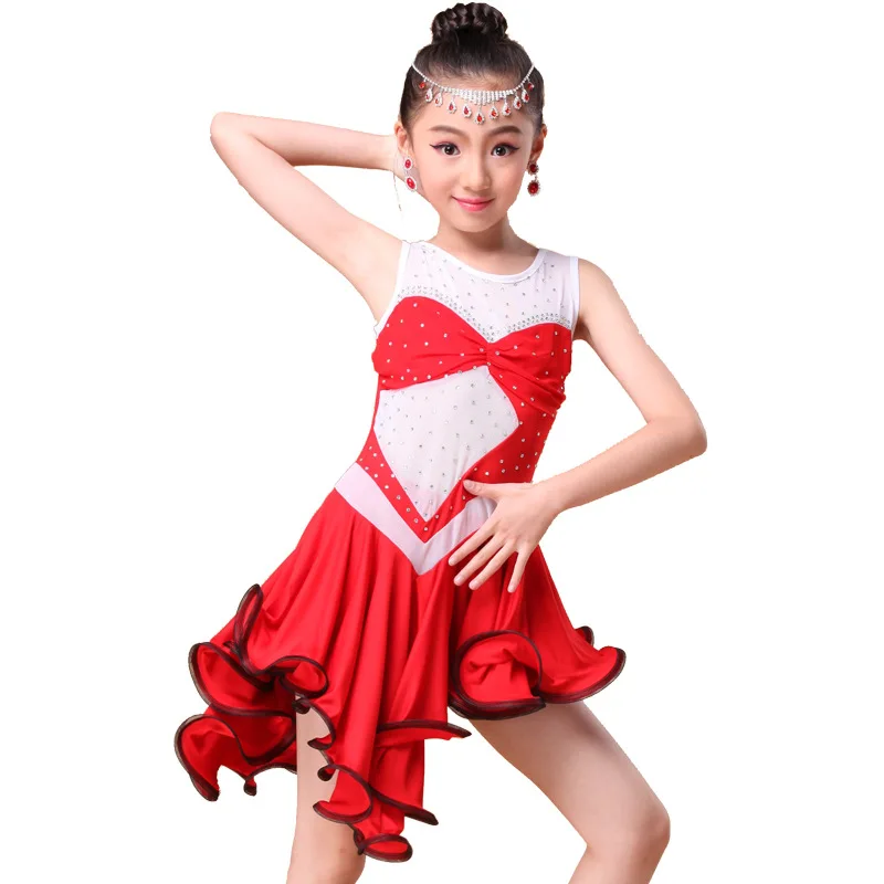 Бесплатная доставка красное/синее платье для латинских танцев девочек
