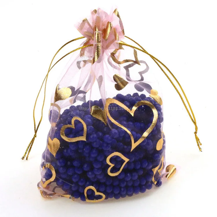 50 Pcs 1520cm Heart of The Heart Foil Gold Foil Bags Organza Sheer Gauze Element Pouches Beam Gift Candy Bags Jewelry Packaging (9)