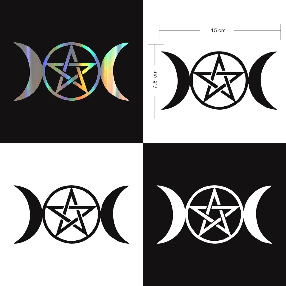 Anycuros Triple Moon Goddess Wicca Pentacle Cartoon Stickers Decals 15cm7 (2)