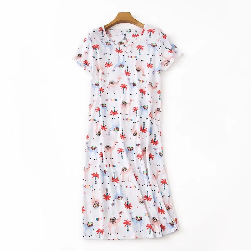 2019 Summer Plus size dress Women Casual Cartoon nightgown 100% Cotton nightdress Female Short sleeve O-neck collar sleepshirt | Женская