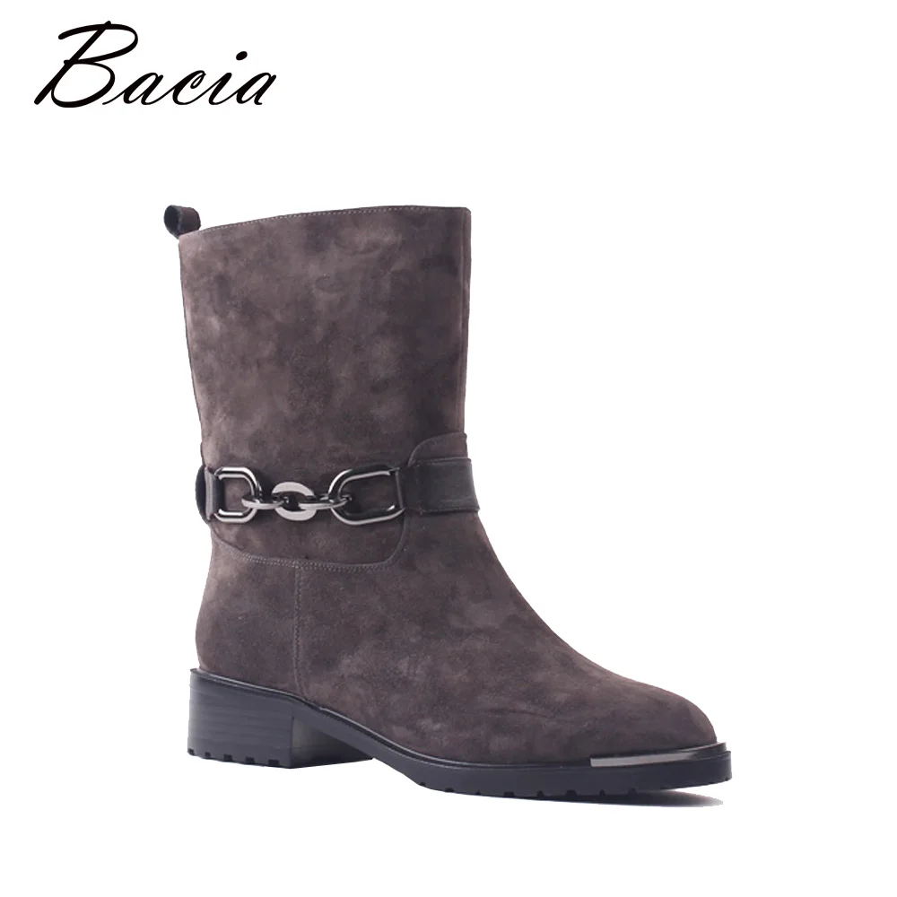 

Bacia Genuine Leather Botas Square Heels High Quality Shoes Women 3.9cm Heels Black Brown Sheep Suede Boots Size 35-41 SB081