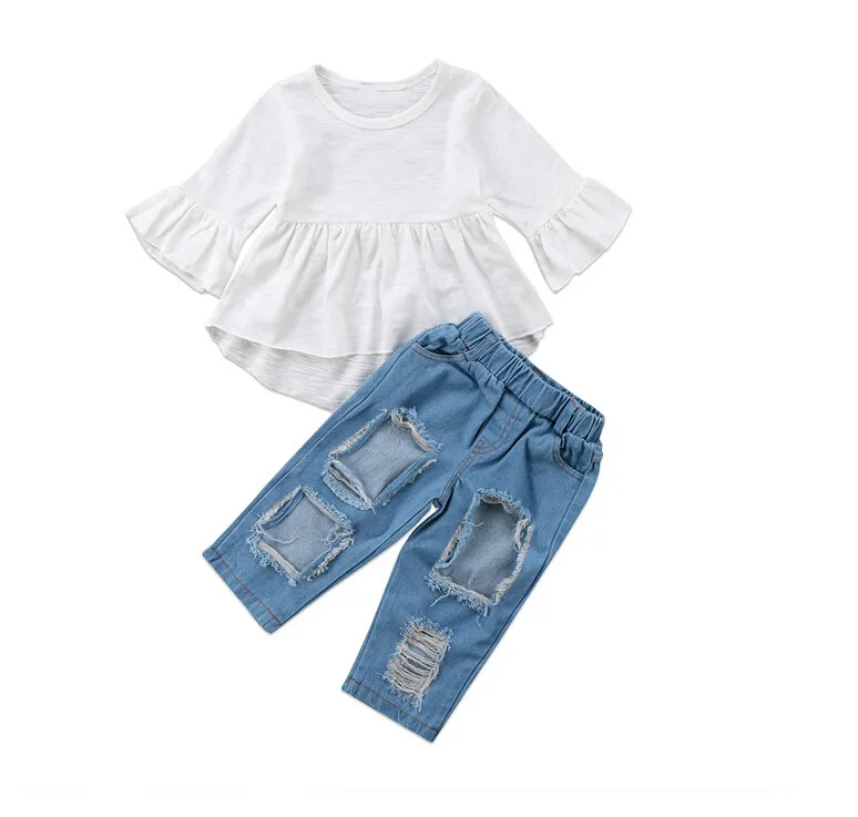 Girls Kids Tops Dress Ripped Denim Jeans Hole Long Pants Outfits Clothes Set 2PCS Girls Summer Spring Clothing
Girls Kids Tops Dress Ripped Denim Jeans Hole Long Pants Outfits Clothes Set 2PCS Girls Summer Spring Clothing