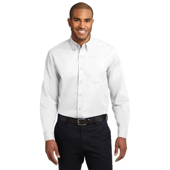 Port Authority TLS608 Mens Tall Long Sleeve Easy Care Shirt White & Light Stone - Large Tall
