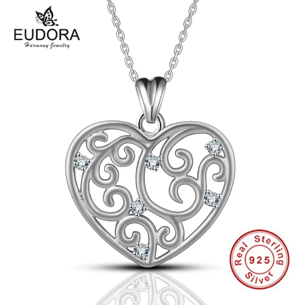 Eudora 925 пробы серебро винтажный стиль сердце CZ подвески и ожерелье высокое