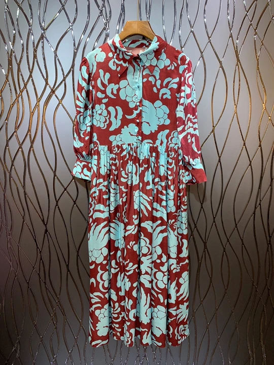 Summer 2019 dress new women's Lapel hem embossed print matching color long sleeve dress 614
Summer 2019 dress new women's Lapel hem embossed print matching color long sleeve dress 614