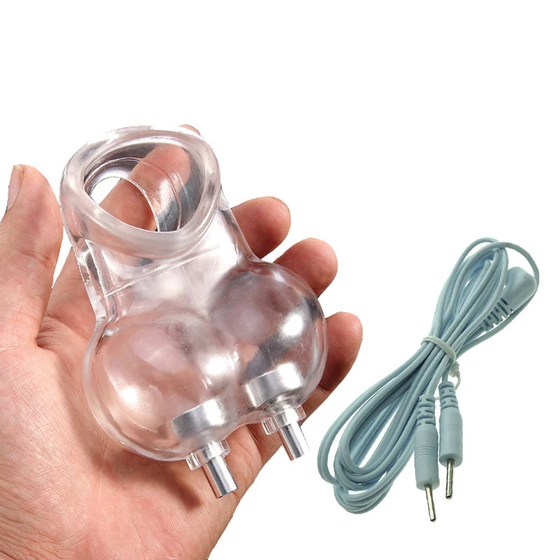 Male Cock Cage Chastity Device,Electric Shock Penis Ring Scrotum Sleeve,Delay Lasting Lock Ring Adult Medical Sex Toys For Men