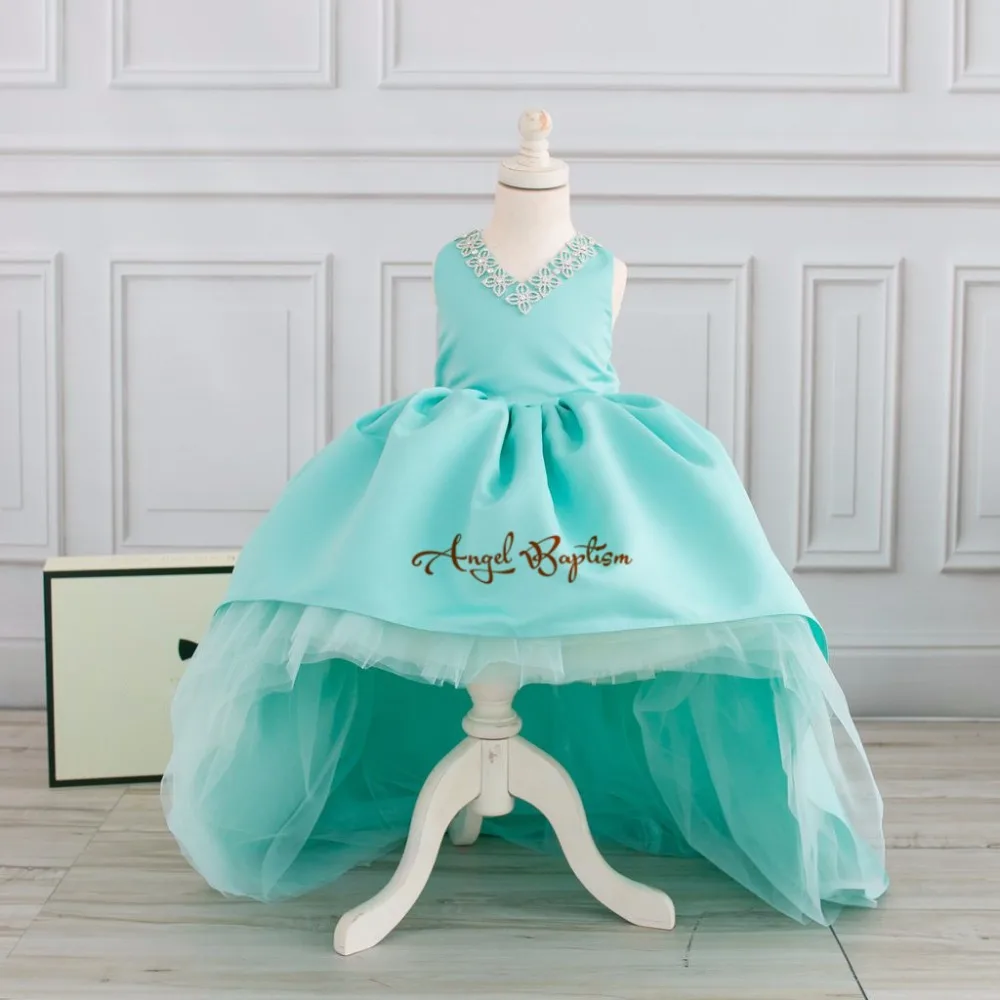 Lovely Mint green flower girl dresses high-low crystals V-neck Satin toddler pageant birthday dress for evening party
Lovely Mint green flower girl dresses high-low crystals V-neck Satin toddler pageant birthday dress for evening party