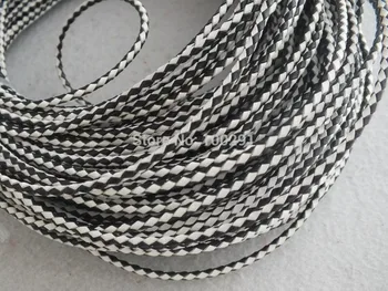 Free ship!!! High quality natural 3mm black with white braided geunine leather cord 50yards/roll MN-2490 
Free ship!!! High quality natural 3mm black with white braided geunine leather cord 50yards/roll MN-2490