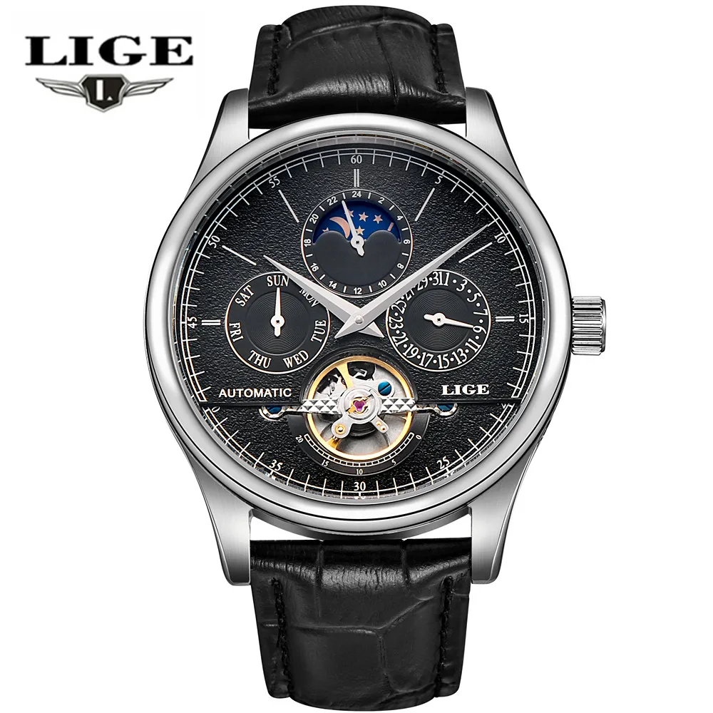 LIGE мужские часы мужчины Автоматические механические мужская tourbillon Спортивные