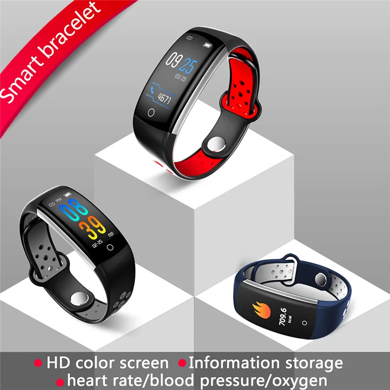 

0.96 LCD Q6 Smart Band Heart Rate Monitor Fitness Bracelet IP68 Waterproof Watches Blood Pressure Oxygen Fintess Tracker Band