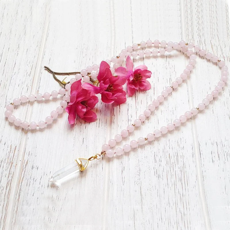 108 Mala Beads Necklace Crystal Jewelry Rose Q-uartz Mala Necklace Pink Beads Knotted Necklace Yoga Gift For Women Girl
108 Mala Beads Necklace Crystal Jewelry Rose Q-uartz Mala Necklace Pink Beads Knotted Necklace Yoga Gift For Women Girl