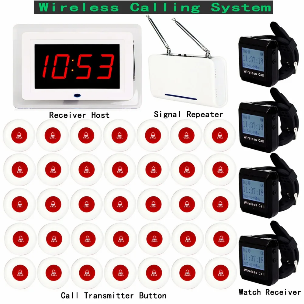 Wireless Pager Calling System For Restaurant Hotel With Receiver Host Watch Receiver + Signal Repeater +35pcs Call Button F3250C
Wireless Pager Calling System For Restaurant Hotel With Receiver Host Watch Receiver + Signal Repeater +35pcs Call Button F3250C