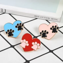 Paw prints 하트 핀 레드 핑크 블루 발톱 에나멜 핀 동물 개 고양이 발 인쇄 옷 깃 핀 배지 데님 자켓 아이를위한 브로치(China)