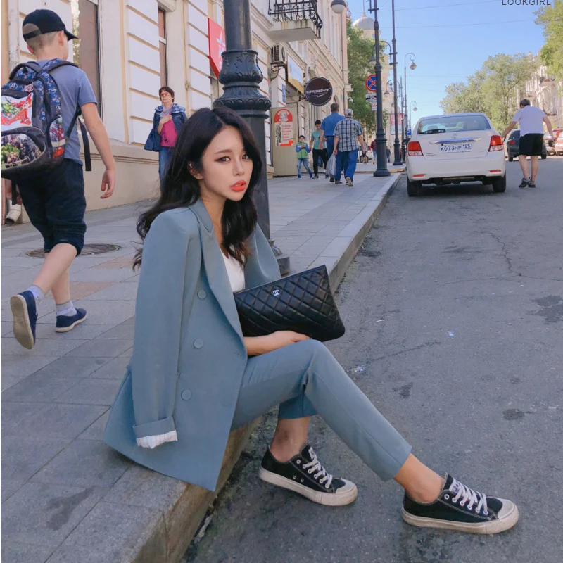 Set ladies fashion double-breasted small suit jacket + nine pants two sets of women's casual OL professional suit suit 2019 new
Set ladies fashion double-breasted small suit jacket + nine pants two sets of women's casual OL professional suit suit 2019 new