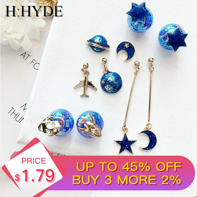 H:HYDE 2019 New Korean Lovely Earrings Blue Universe Planet Star Moon Rocket Aircraft Stud Earrings for Women Girl Gift Jewelry
H:HYDE 2019 New Korean Lovely Earrings Blue Universe Planet Star Moon Rocket Aircraft Stud Earrings for Women Girl Gift Jewelry