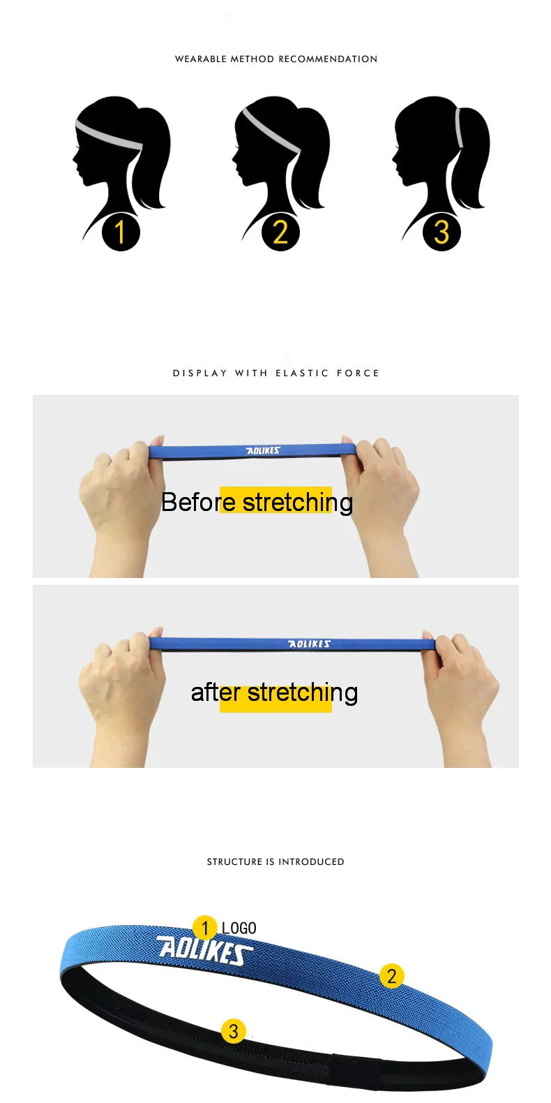 Description Picture 5 of itemAOLIKES 1 Pcs Nylon Elastic Head Sweatband Non-slip For Men Women Yoga Hair Bands Running Sweat Bands Fitness Headband Wholesale