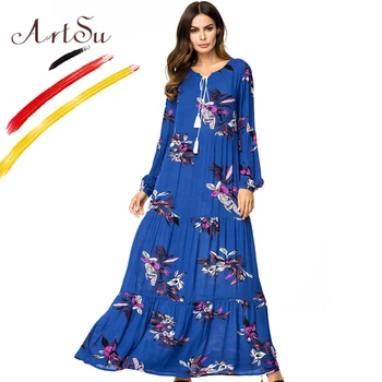 ArtSu M-4XL Plus Size 2018 Autumn Women Long Sleeve Casual Maxi Dress Loose Robe Vintage Royal Blue Floral Print Tassel Dresses
ArtSu M-4XL Plus Size 2018 Autumn Women Long Sleeve Casual Maxi Dress Loose Robe Vintage Royal Blue Floral Print Tassel Dresses