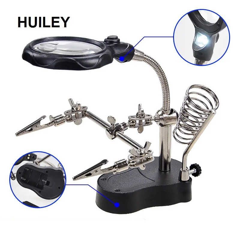 Adjustable Helping Hand Magnifier Stand Auxiliary Clamp Alligator Clip Magnifying Glass LED Light Soldering Model Iron Repairing
Adjustable Helping Hand Magnifier Stand Auxiliary Clamp Alligator Clip Magnifying Glass LED Light Soldering Model Iron Repairing