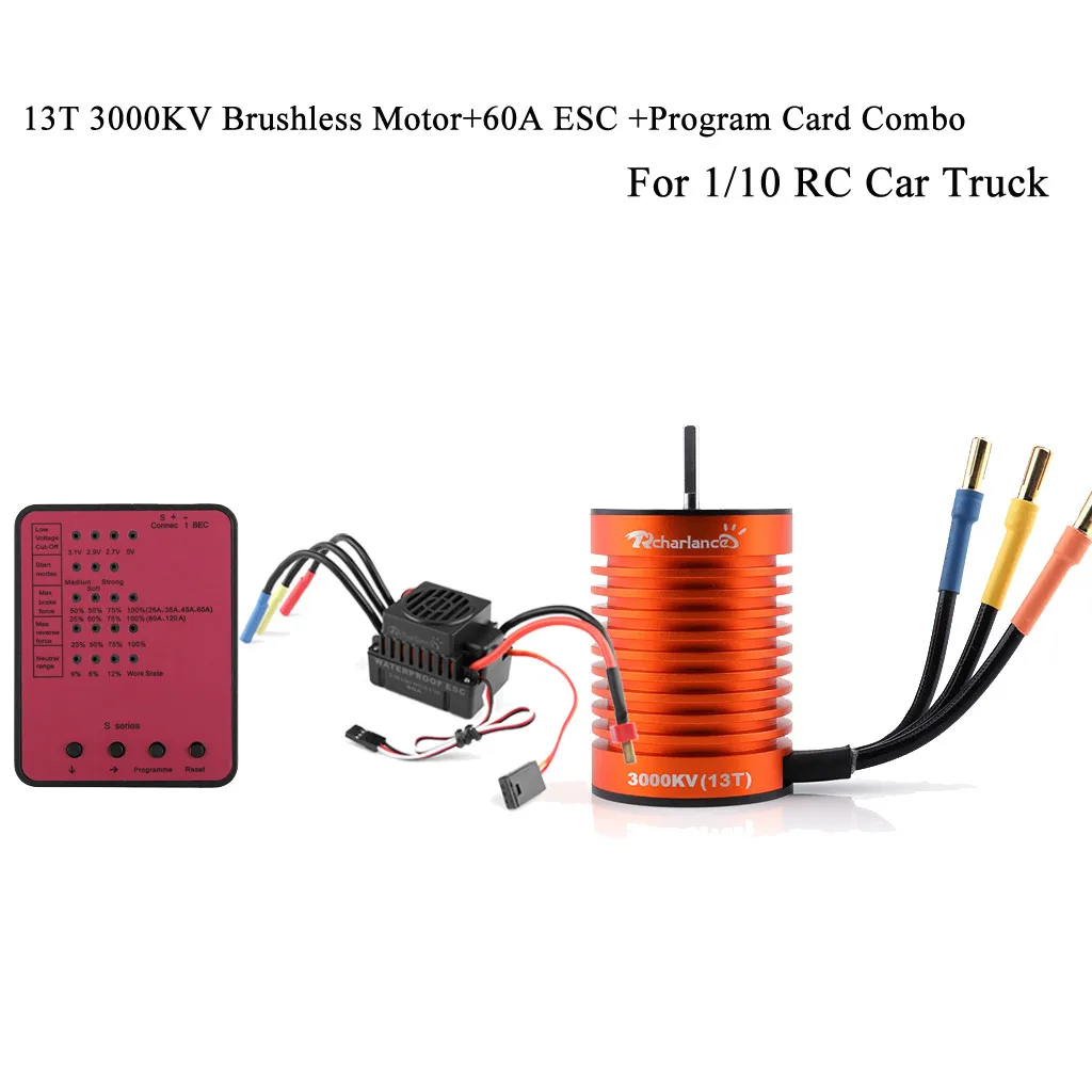 Waterproof ESC 13T 3000KV Brushless Motor+60A ESC +Program Card Combo For 1/10 RC Car Truck High Quality RC Car Parts
Waterproof ESC 13T 3000KV Brushless Motor+60A ESC +Program Card Combo For 1/10 RC Car Truck High Quality RC Car Parts