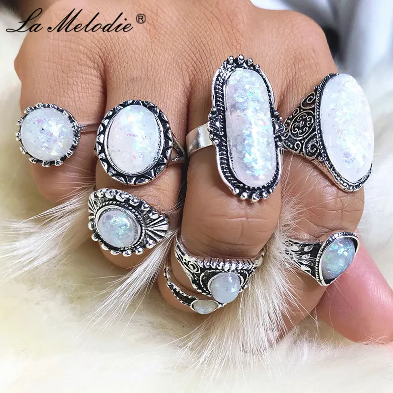 La Melodie 8pcs/Set Vintage Antique Silver Ring Colorful Opal Stone Knuckle Finger Midi Rings Set for Women Bohemian Jewelry
La Melodie 8pcs/Set Vintage Antique Silver Ring Colorful Opal Stone Knuckle Finger Midi Rings Set for Women Bohemian Jewelry