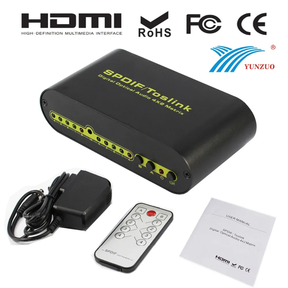 SPDIF/ Toslink Digital Optical Audio 4x2 Matrix HDMI to Component Converter Matrix 4k Hdmi Distribution Amplifier input device
SPDIF/ Toslink Digital Optical Audio 4x2 Matrix HDMI to Component Converter Matrix 4k Hdmi Distribution Amplifier input device