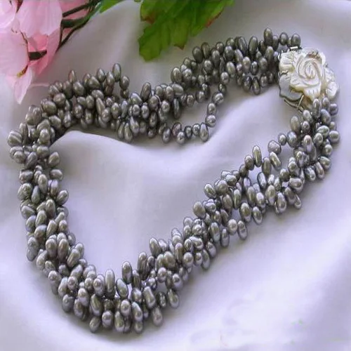 Handmade Real Pearl Jewellery,4Rows 5-7mm Gray Rice Freshwater Pearl Necklace,Shell Flower Clasp,Perfect Women Birthday Gift
Handmade Real Pearl Jewellery,4Rows 5-7mm Gray Rice Freshwater Pearl Necklace,Shell Flower Clasp,Perfect Women Birthday Gift
