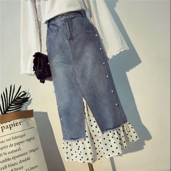 2019 New Spring and Summer Fashion Women's Irregular Denim Skirt Female Casual Dots Ruffled Stitching Jeans Long Skirts
2019 New Spring and Summer Fashion Women's Irregular Denim Skirt Female Casual Dots Ruffled Stitching Jeans Long Skirts