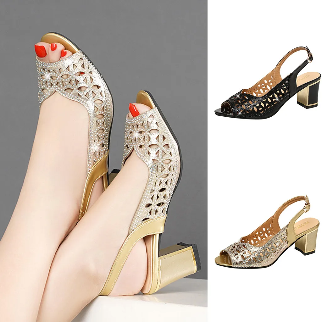 Women's Crystal Peep Toe Hollow Out Sandals Fashion Fish Mouth Back Strap Breathable Mujer Sandalias Casual Thick Heels Shoes
Women's Crystal Peep Toe Hollow Out Sandals Fashion Fish Mouth Back Strap Breathable Mujer Sandalias Casual Thick Heels Shoes