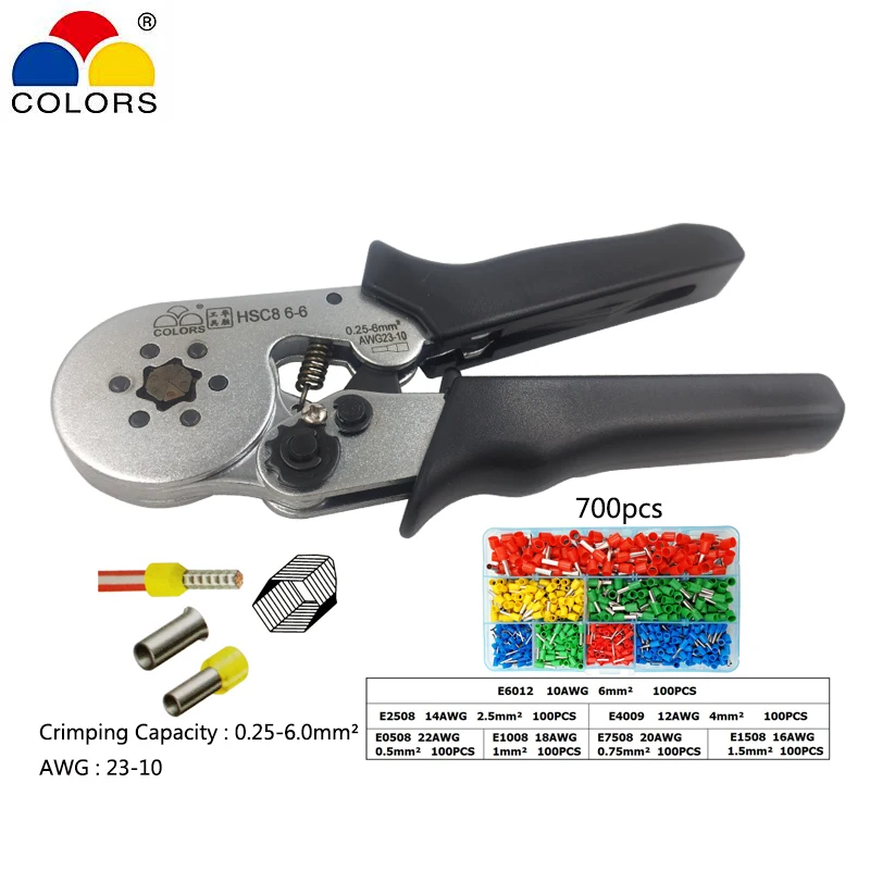 HSC8 6-6 Crimping pliers electrician hand tools Suitable for insulation and insulation bushing terminals 0.25-6.0mm2 AWG 23-10
HSC8 6-6 Crimping pliers electrician hand tools Suitable for insulation and insulation bushing terminals 0.25-6.0mm2 AWG 23-10