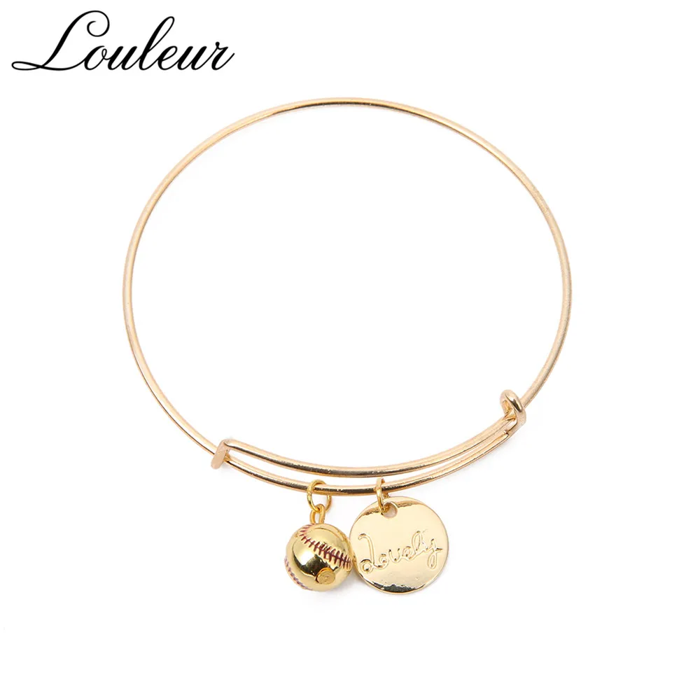 Louleur Gold Sport Baseball Pendant Charm Expandable Wire Bracelets &Bangle Lovely DIY Jewelry Adjustable Bracelet Drop Shipping |