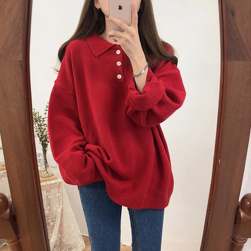 Milinsus Retro solid color Polo neck Harajuku loose lapels Three rows of button puff sleeves Mild in winter women's sweater
Milinsus Retro solid color Polo neck Harajuku loose lapels Three rows of button puff sleeves Mild in winter women's sweater