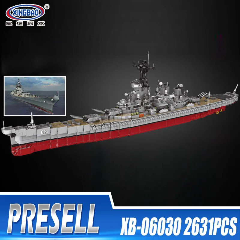 XINGBAO 06030 2631pcs Military Series The Missouri Battleship Set Building Blocks Bricks New Kid Toys Christmas Gifts Ship Model 
XINGBAO 06030 2631pcs Military Series The Missouri Battleship Set Building Blocks Bricks New Kid Toys Christmas Gifts Ship Model