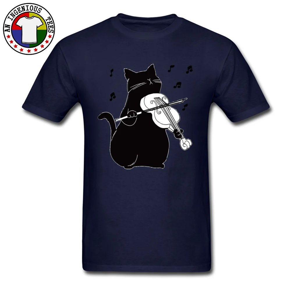 Custom Short Sleeve Tops T Shirt Father Day Crew Neck Pure Cotton Men T Shirt Printed On Custom T-Shirt 2018 Drop Shipping Black Cat Playing Violin Funny Musician Gift navy