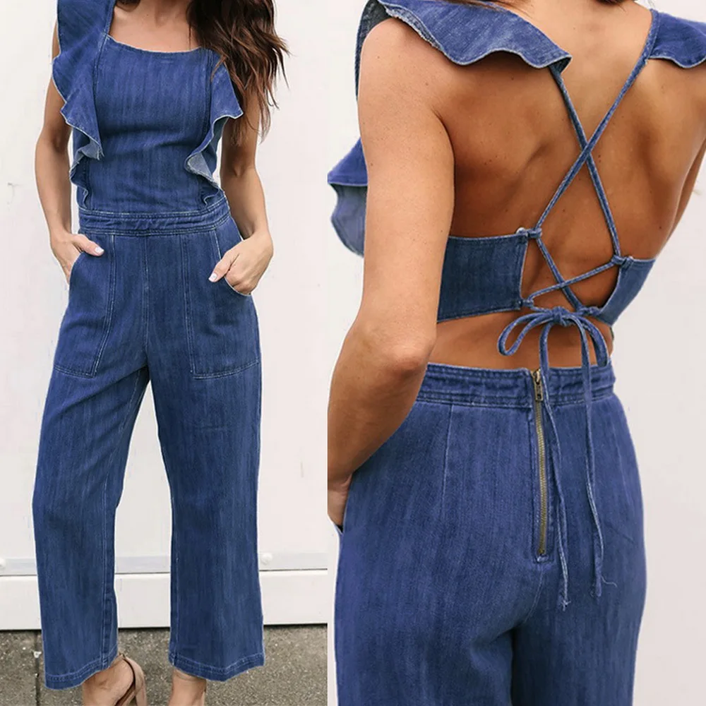 OKAYOASIS Sexy Women Sleeveless Elegant Casual Denim Jumpsuit Backless Lace Up One Piece Wide Leg Summer Jeans Jumpsuit Rompers
OKAYOASIS Sexy Women Sleeveless Elegant Casual Denim Jumpsuit Backless Lace Up One Piece Wide Leg Summer Jeans Jumpsuit Rompers