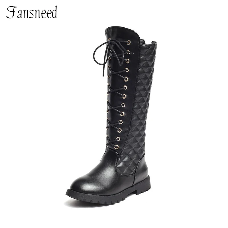 Autumn and winter new side zipper non-slip flat bottom girl boots high boots children's cotton boots