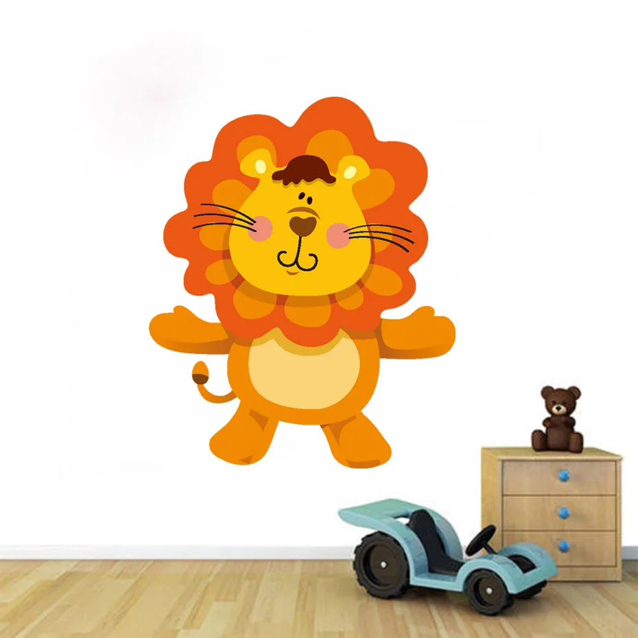 Cartoon Cute Animal Lion Giraffe Hippo Wall Art Decal For Kids Nursery Bedroom Vinyl Wall Sticker Removable Wallpaper Home Decor (5)