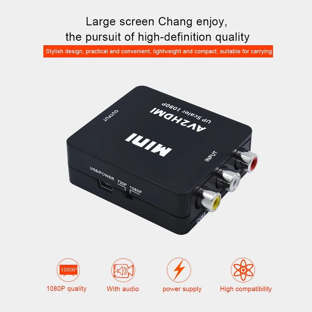 Адаптер для цифрового видеоадаптера TISHRIC Mini AV2HDMI RCA AV CVBS To HDMI композитный адаптер